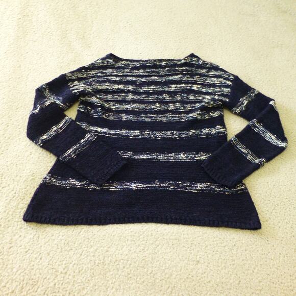 Talbots Sweater Womens Medium Knit Striped Blue Nylon Long Sleeve Heavy - Picture 2 of 9